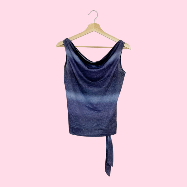 METALLIC BLUE COWL NECK TANK (S)