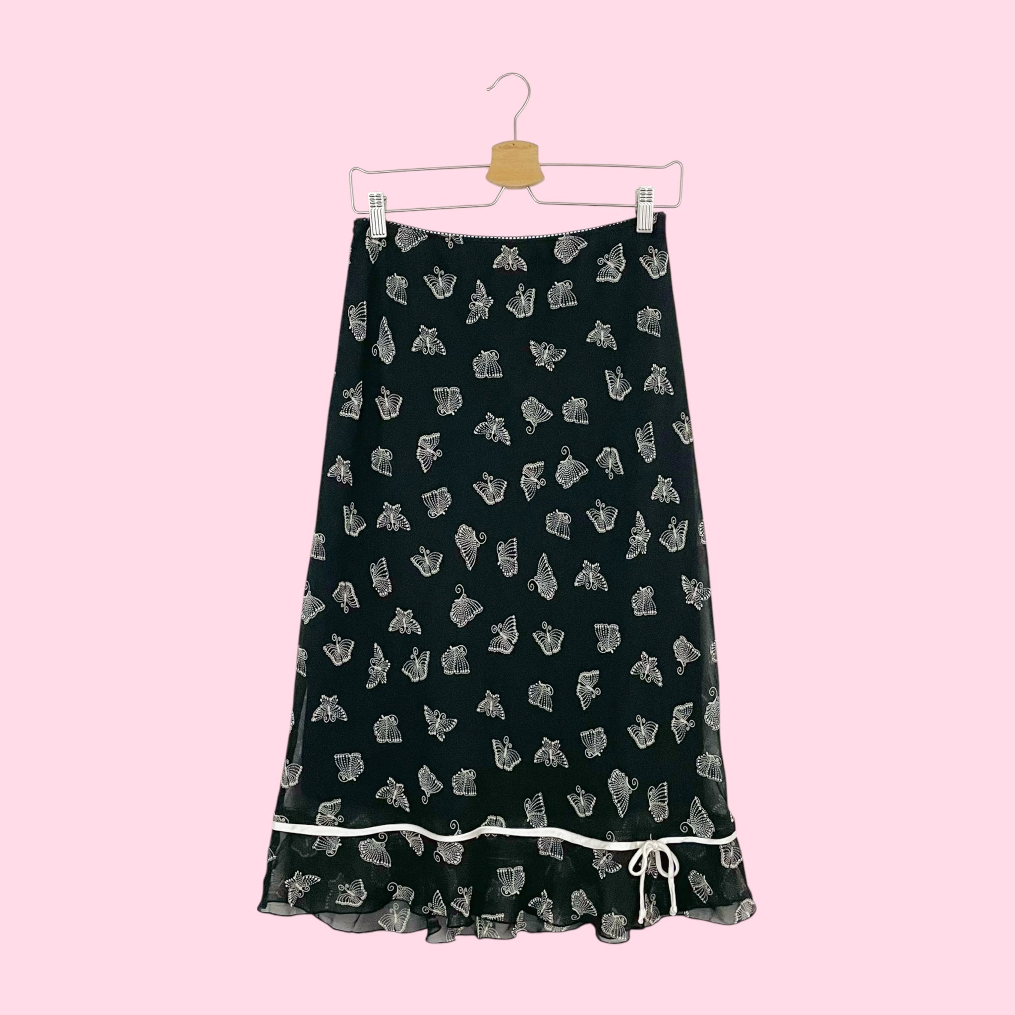 BUTTERFLY PRINT MIDI SKIRT (L)