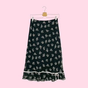 BUTTERFLY PRINT MIDI SKIRT (L)