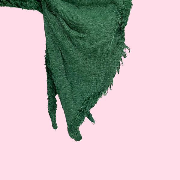 GREEN VELVET RUFFLE LACE UP CROPPED BLOUSE (S)