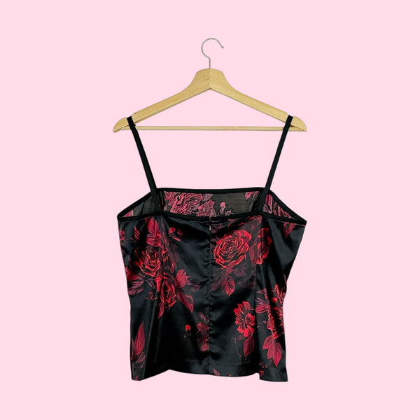 BLACK ROSE PRINT SATIN TANK (XL)
