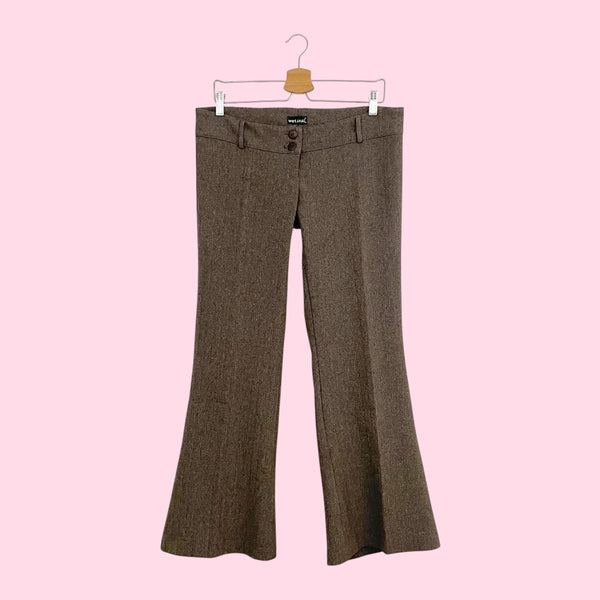 Y2K Brown Metallic Low Rise Office Pants (M)