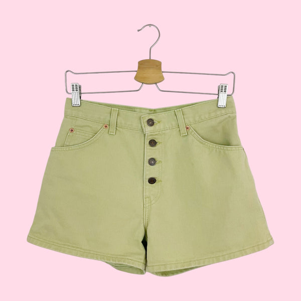 90S LEVI'S GREEN EXPOSED BUTTON FLY SHORTS (29)