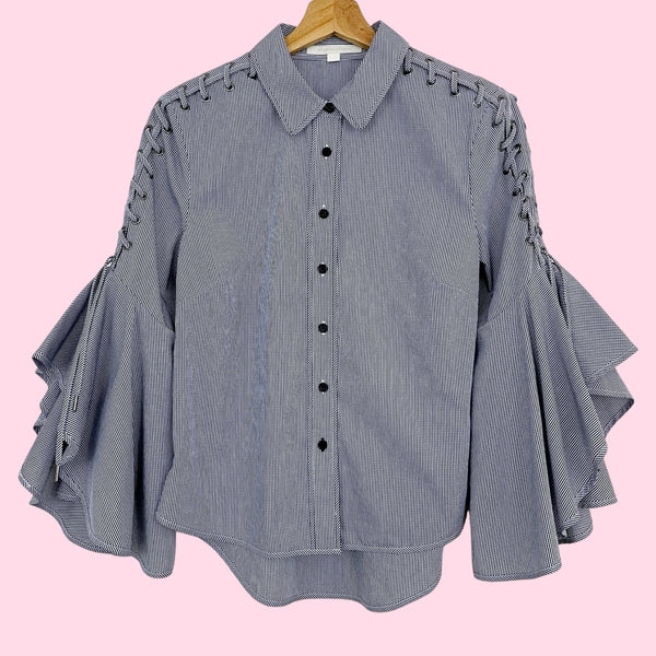 JONATHAN SIMKHAI GINGHAM LACE UP BLOUSE (S)