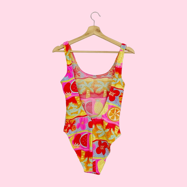 TROPICAL FRUIT PRINT ONE PIECE SWIMSUIT (M)