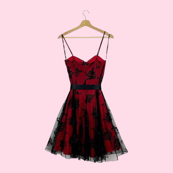 BLACK + RED FLORAL WHIMSYGOTH DRESS (M)