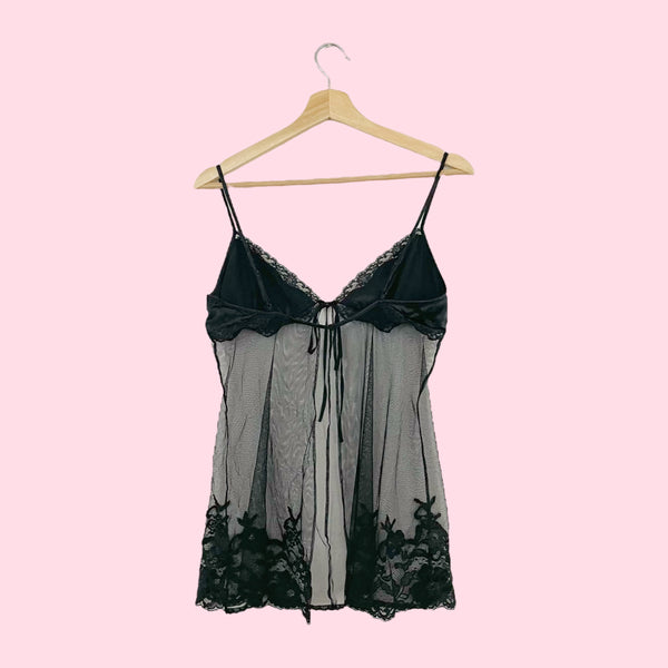 VICTORIA'S SECRET BLACK TIE FRONT BABYDOLL (S)