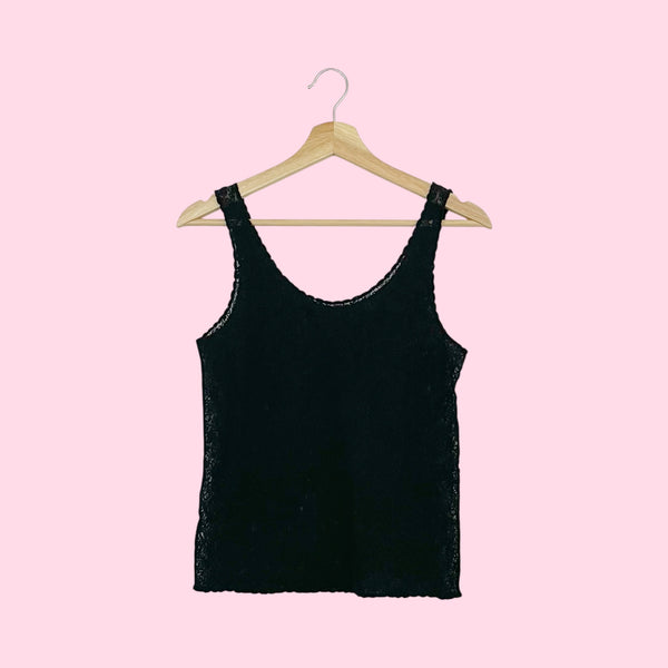 BLACK FLORAL LACE TANK (M)