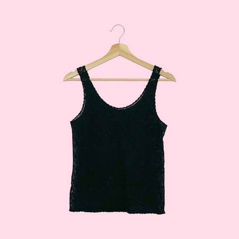 BLACK FLORAL LACE TANK (M)