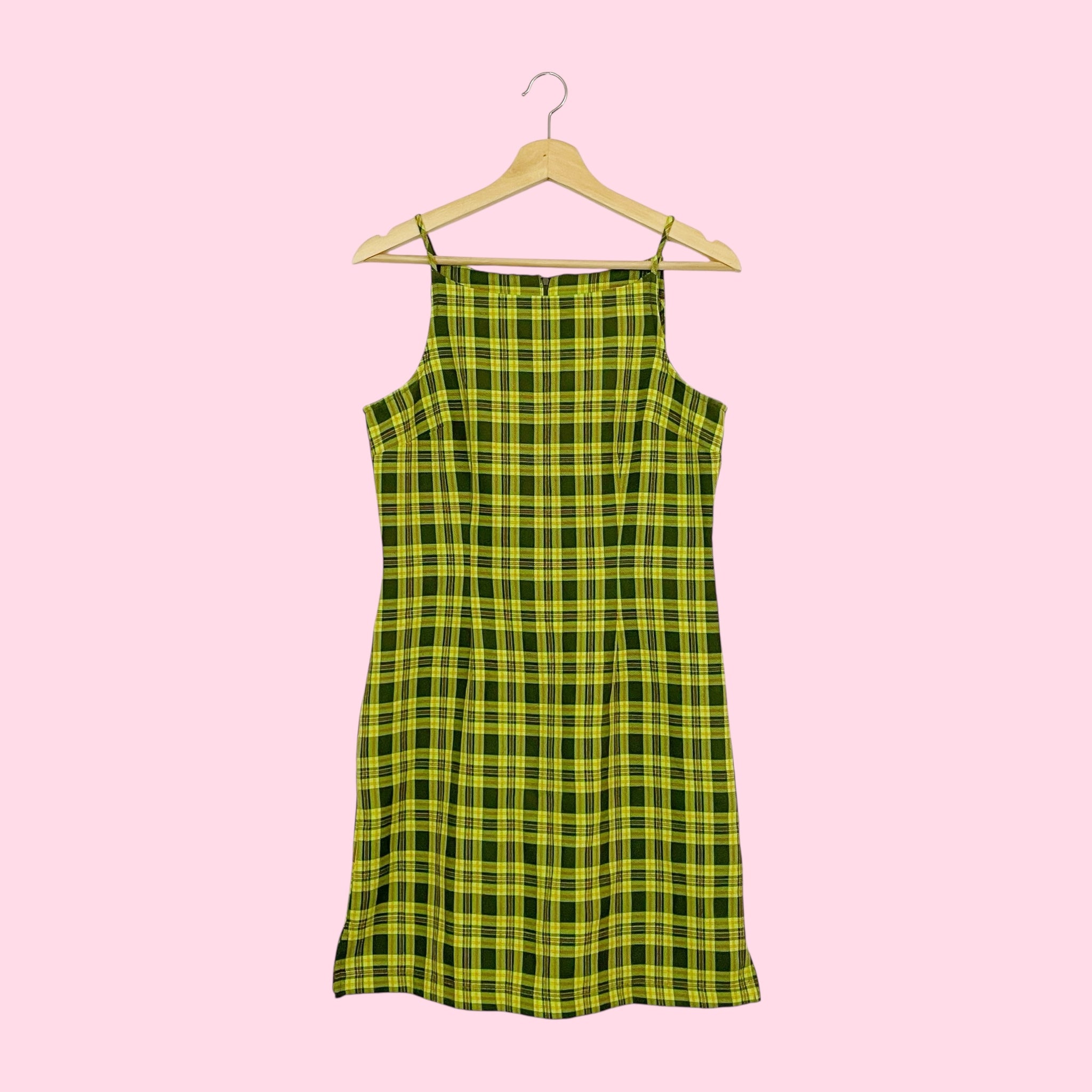LIME GREEN PLAID DRESS (M)