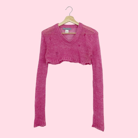 PINK MOHAIR CROPPED MICRO SWEATER (S)