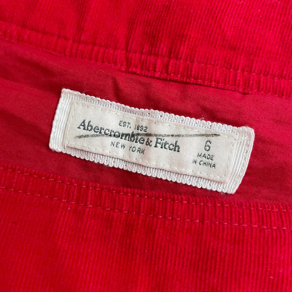 ABERCROMBIE RED CORDUROY BUBBLE MINI SKIRT (6)