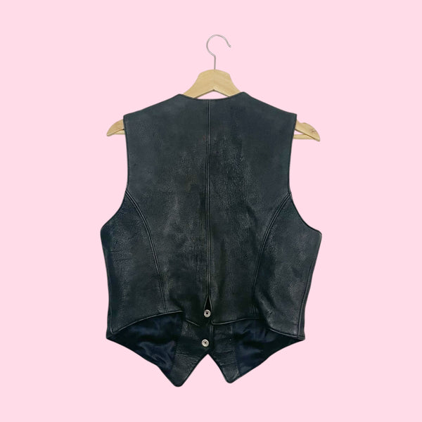 BLACK LEATHER VEST (M)