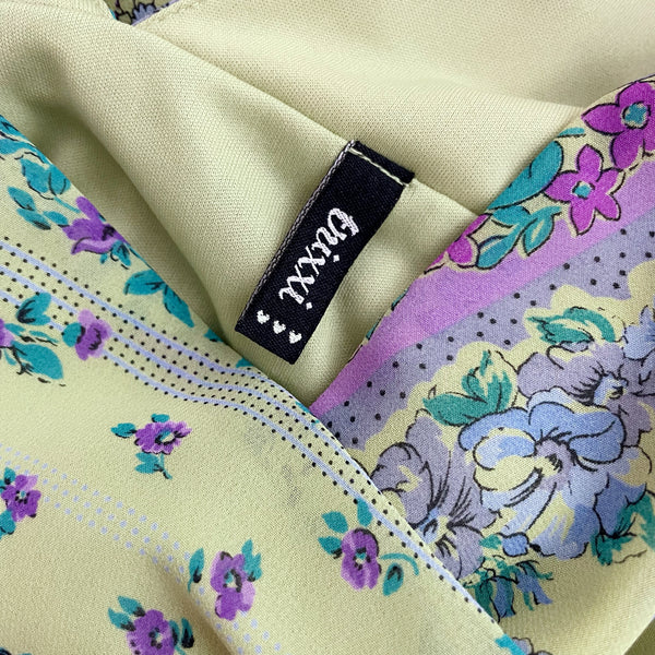 GREEN PATCHWORK PRINT MIDI DRESS (M)