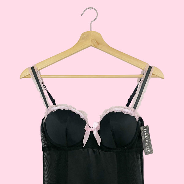 RAMPAGE BLACK + PINK LACE TRIM BABYDOLL (M)