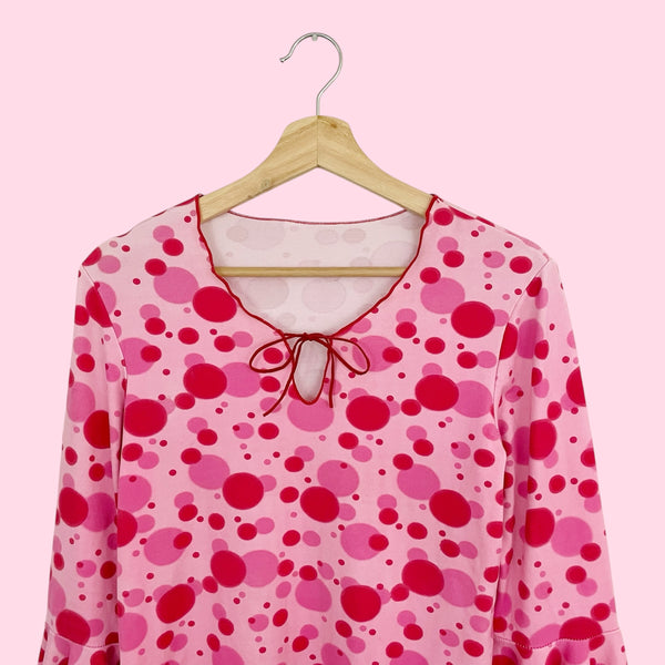 PINK + RED DOT PRINT BELL SLEEVE TOP (L/XL)