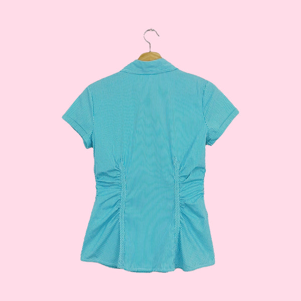 AQUA STRIPED OFFICE SIREN TOP (S)