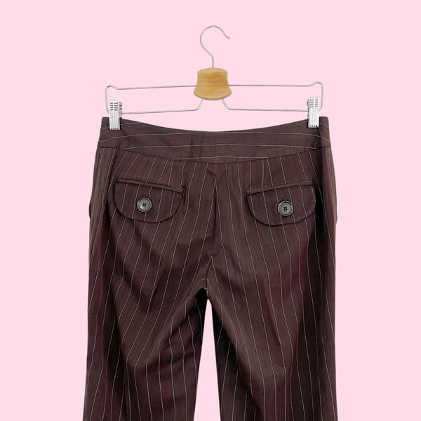 Y2K BROWN PINSTRIPE LOW RISE OFFICE PANTS (4)