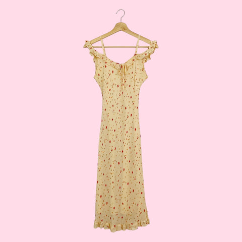 YELLOW FLORAL RAYON MIDI DRESS (S/M)