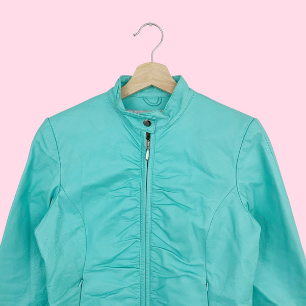 WILSON'S MINT GREEN RUCHED LEATHER JACKET (S)