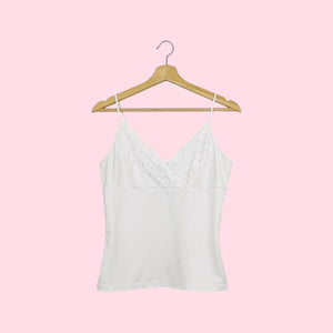 WHITE FLORAL EMBROIDERED TANK W/ RHINESTONES (M)