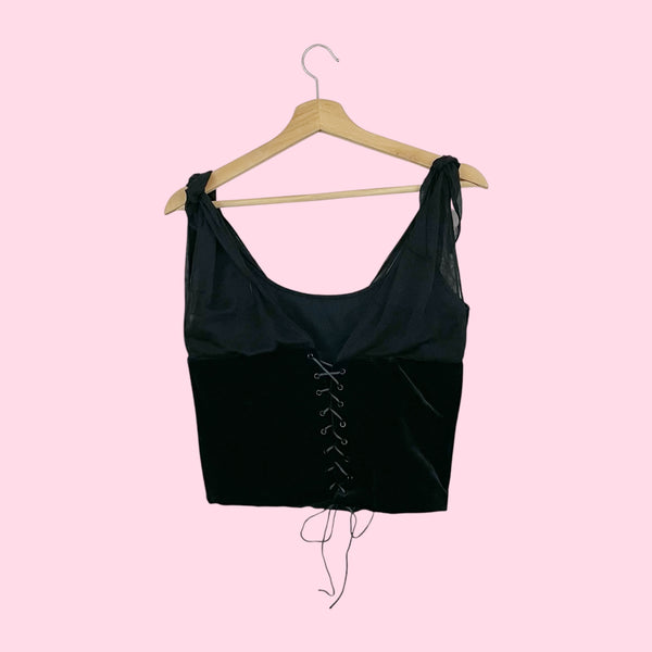 BLACK VELVET LACE UP TANK W/ MESH (10)