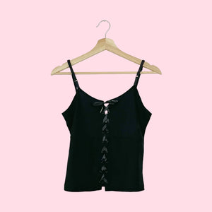 BLACK STRETCHY LACE UP TANK (M)