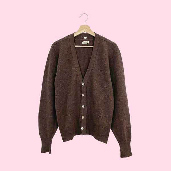 70S BROWN WOOL CARDIGAN (M)