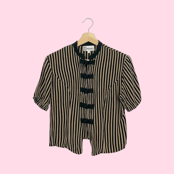 BLACK + TAN STRIPED BLOUSE (M)