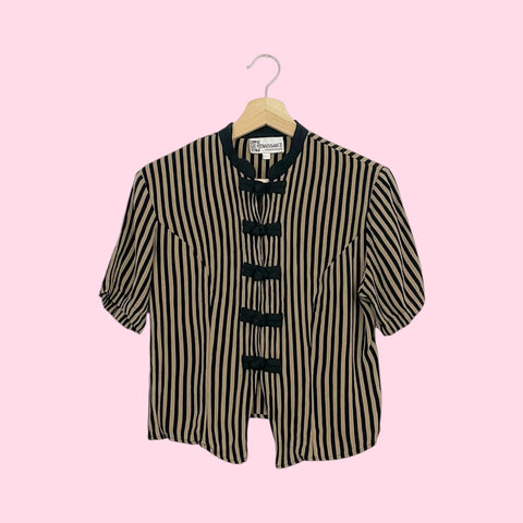 BLACK + TAN STRIPED BLOUSE (M)