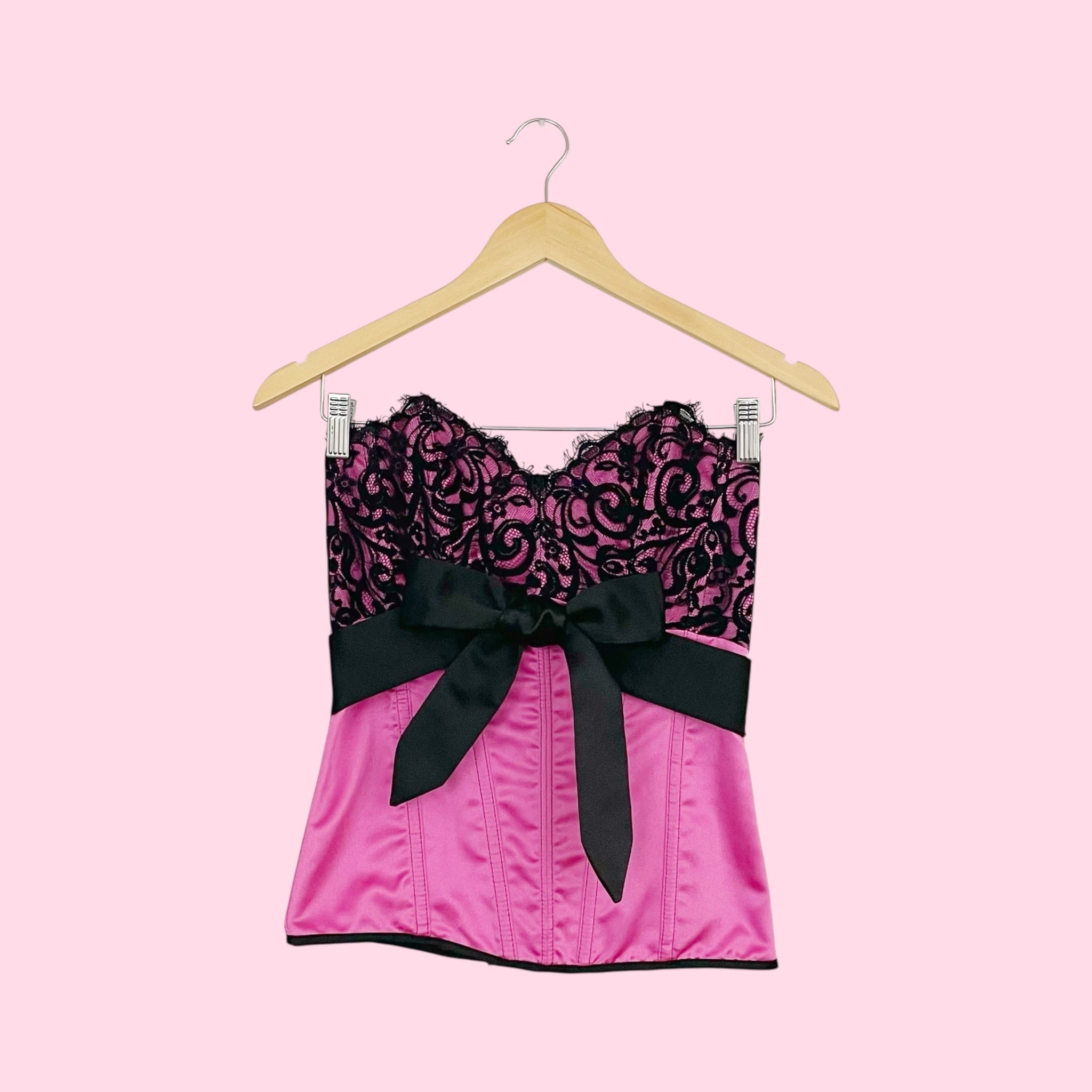 PINK + BLACK BOW CORSET (M)