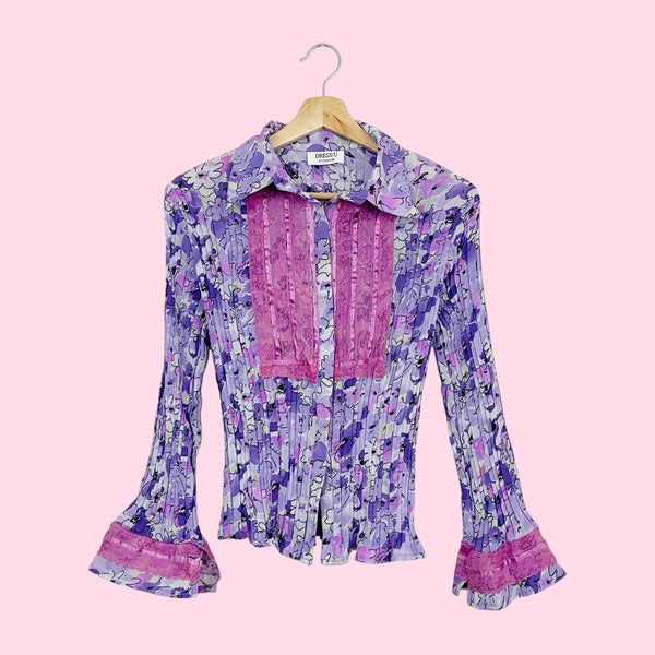 LAVENDER FLORAL PLEATED BLOUSE (S/M)