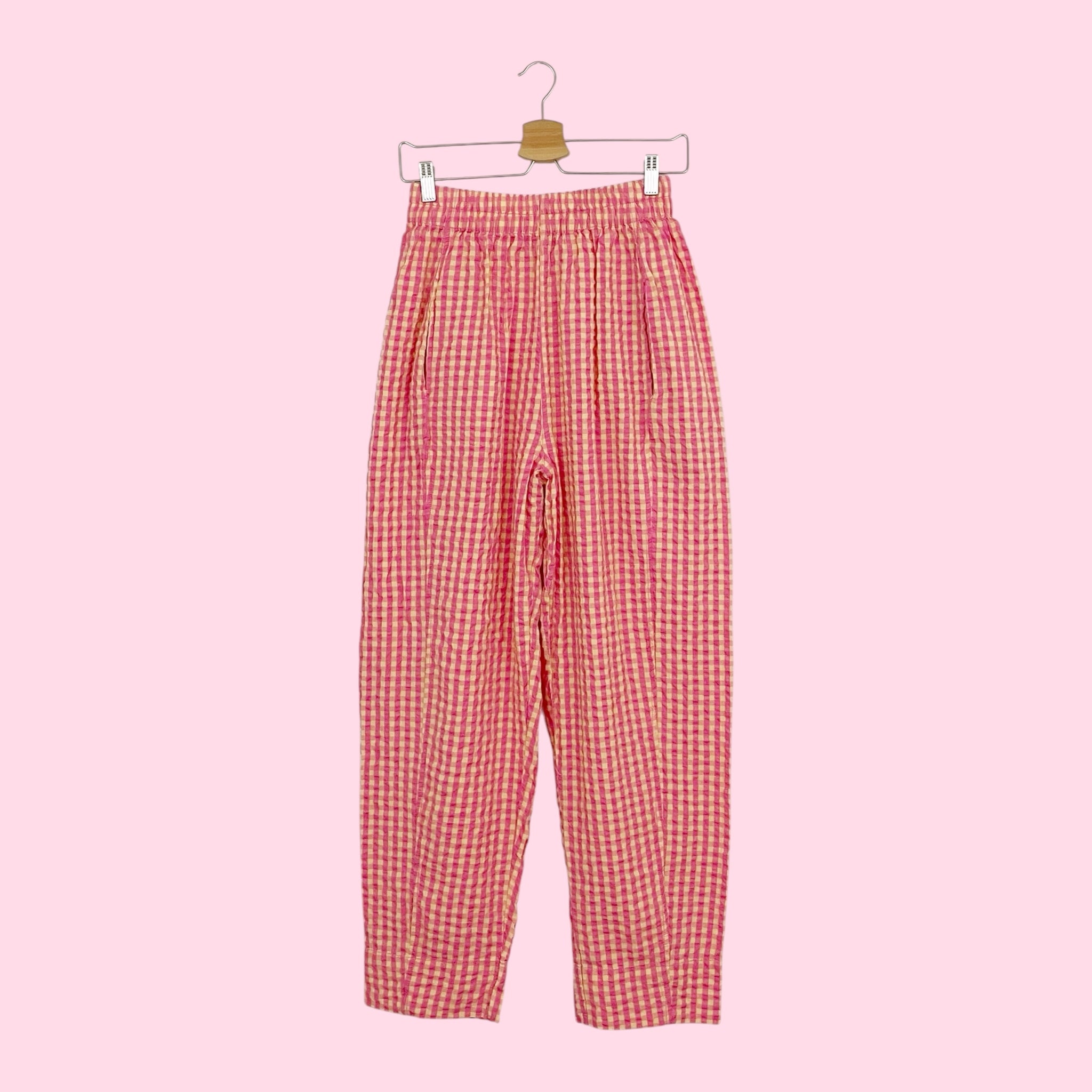 FREE PEOPLE PREPPY POPLIN GINGHAM PANTS (XS)