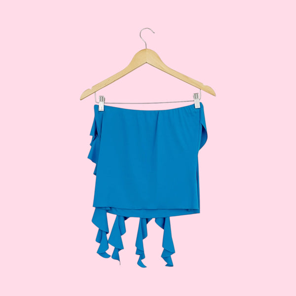 AQUA RUFFLE FRINGE TUBE TOP (M)