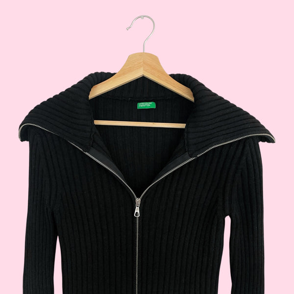 BENETTON BLACK DOUBLE ZIP CARDIGAN (S)