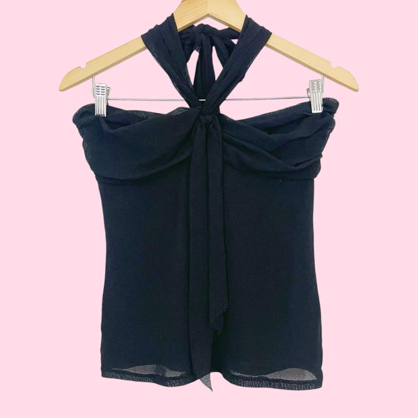Black Mesh Halter Top (S)