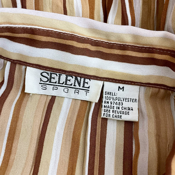 BROWN VERTICAL STRIPED PLEATED BLOUSE (S)