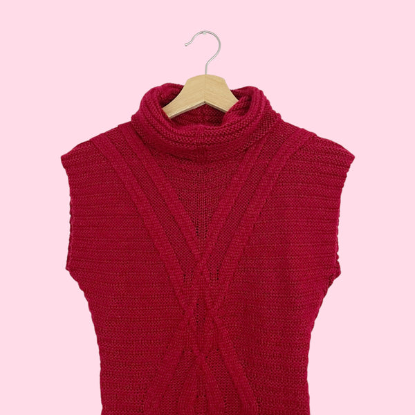 Red Knit Turtleneck Tunic Sweater (XS)