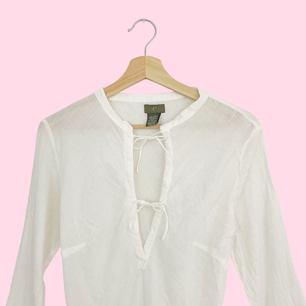 White Sheer Cotton Tie Front Blouse (2)