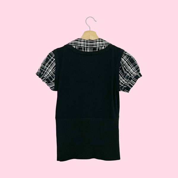 Y2K PLAID OFFICE SIREN TOP (M)
