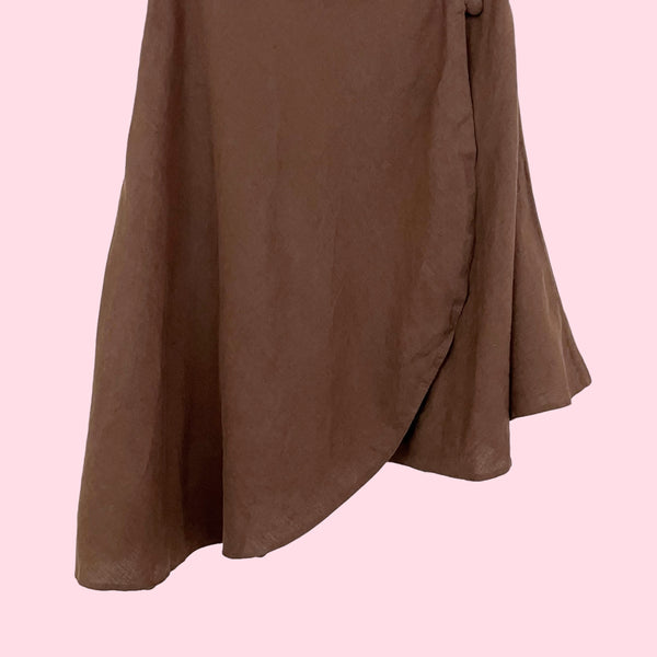 BROWN LINEN ASYMMETRICAL MIDI SKIRT (6)