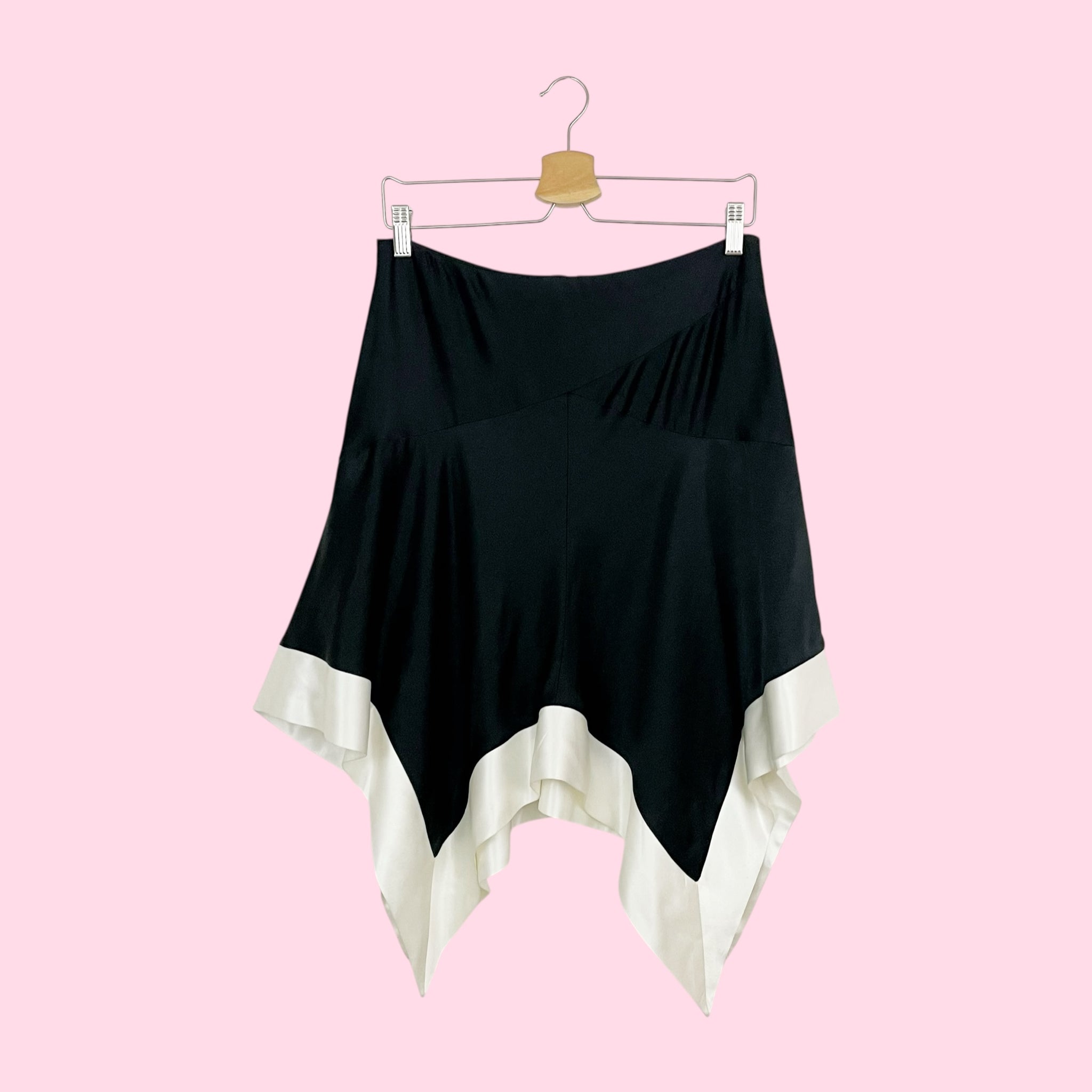 BEBE BLACK + WHITE ASYMMETRICAL SATIN SKIRT (4)