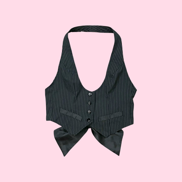 PINSTRIPE CROPPED TIE BACK VEST (S)
