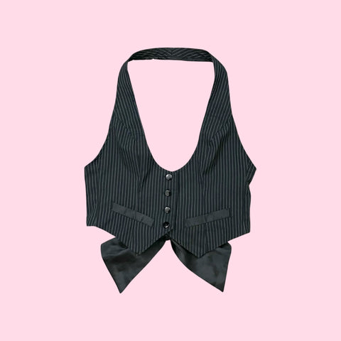 PINSTRIPE CROPPED TIE BACK VEST (S)