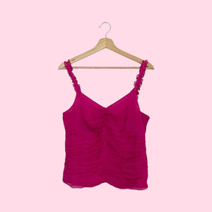 FUCHSIA GATHERED SILK TANK TOP (M)