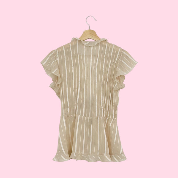 Y2K BEIGE SHEER STRIPED TIE FRONT TOP (S)