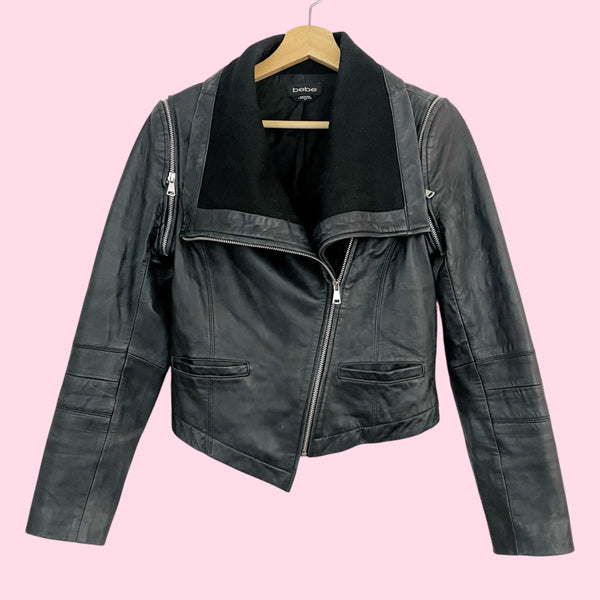 BEBE BLACK LEATHER MOTO JACKET (S)