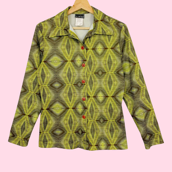 LIME GREEN PSYCHEDELIC BLOUSE (M)
