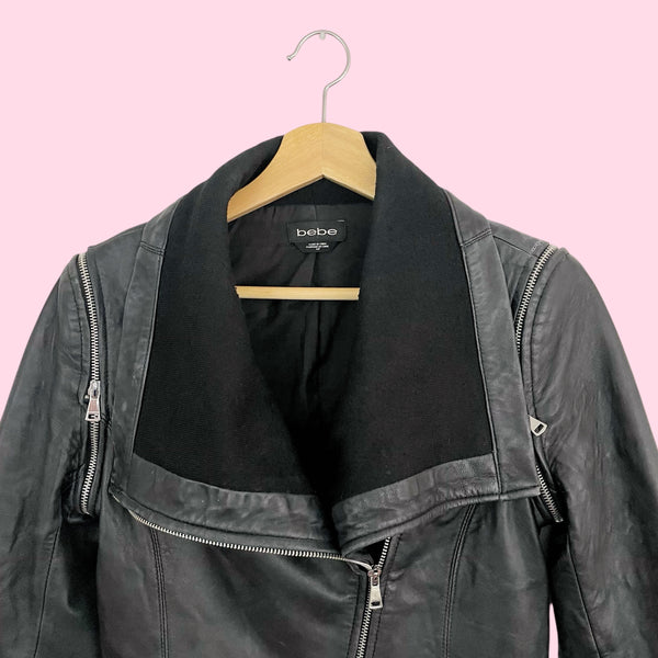 BEBE BLACK LEATHER MOTO JACKET (S)