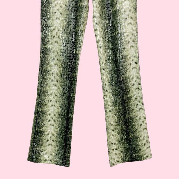 GREEN REPTILE EMBOSSED BOOTCUT PANTS (4)